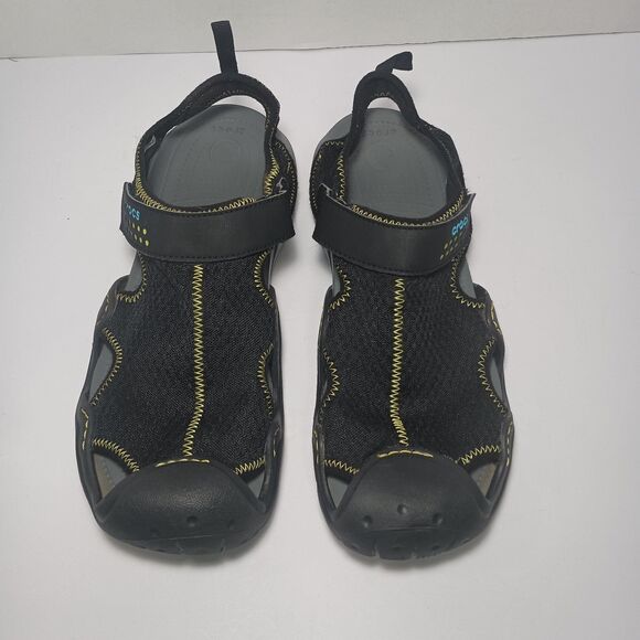 Crocs Swiftwater Black Mesh Fisherman Deck Sandals Men's Sz 12 Ankle Strap 15041 - Picture 13 of 16